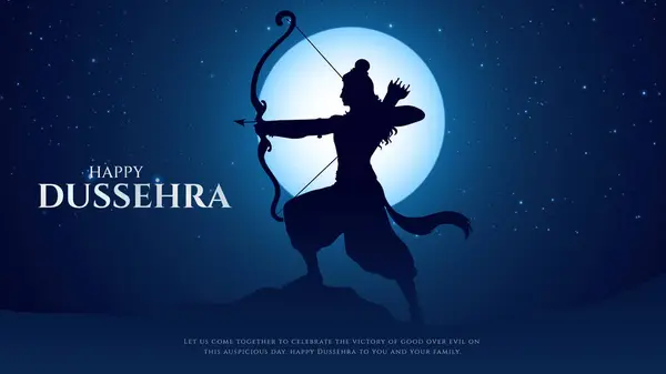 Hindistan Dussehra Festivali kutlu olsun. Lord Rama Ravana 'yı öldürüyor. Vektör çizimi. Dussehra Vijayadashami dusera festivali.  
