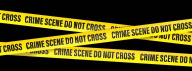 Suç mahalli çizgisi kesişmez, beyaz, siyah ve şeffaf arkaplanda sarı şeritte yazı var. Gerçekçi 3D Detaylı Siyah ve Sarı Polis Hattı.