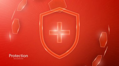 Koruma kalkanı. Sağlık hizmetleri. Sigortacılık. Mavi arkaplanda altıgen desenli şeffaf küre kalkanı içinde İşaretleme simgesi olan koruma kalkanı. 