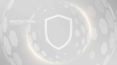 Koruma kalkanı. Sağlık hizmetleri. Sigortacılık. Mavi arkaplanda altıgen desenli şeffaf küre kalkanı içinde İşaretleme simgesi olan koruma kalkanı. 