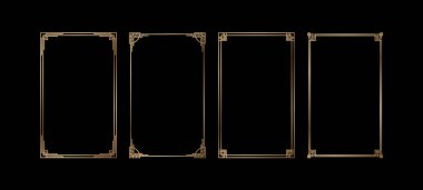 Düğün davetiyesi çerçeveleri. Sanat deco tarzında ışıltılı altın çerçeveler. Davetiye dekorasyonu için ince çizgi oval ve dikdörtgen ayarlandı.