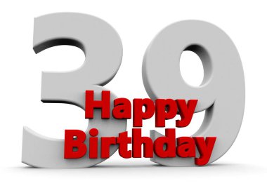 A big white number with red Happy Birthday before