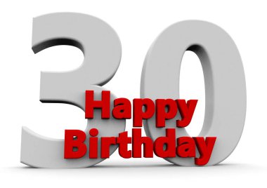 A big white number with red Happy Birthday before