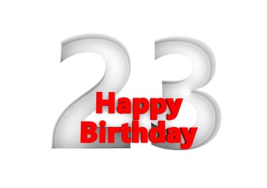 red lettering Happy Birthday with a big relief number behind