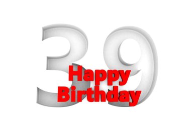 red lettering Happy Birthday with a big relief number behind