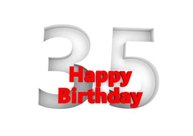 red lettering Happy Birthday with a big relief number behind