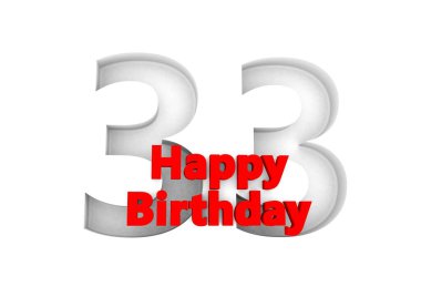 red lettering Happy Birthday with a big relief number behind