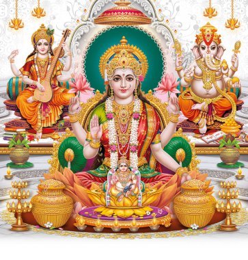 Lord Laxmi, Lord Ganesha, Lord Saraswati renkli arka plan duvar kâğıdı, Diwali Pooja poster tasarımı duvar kağıdı.