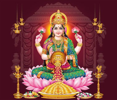 Soyut bir geçmişi olan Hindu tanrıçası tanrı lakshmi 'nin tasviri.