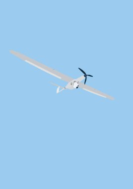 illustration of war drone with camera flying isolated on blue  clipart