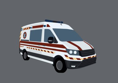 Gride izole edilmiş çizgi film ambulansı çizimi 