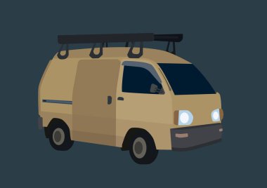 illustration of cartoon beige truck on road isolated on grey  clipart