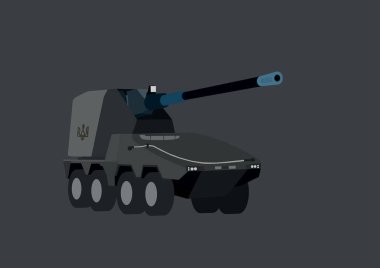 illustration of Ukrainian self-propelled artillery system isolated on grey  clipart