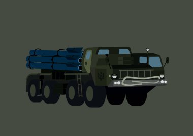 illustration of military multiple rocket launcher isolated on grey  clipart