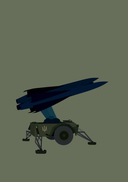 illustration of hawk weapon with Ukrainian trident symbol isolated on grey 