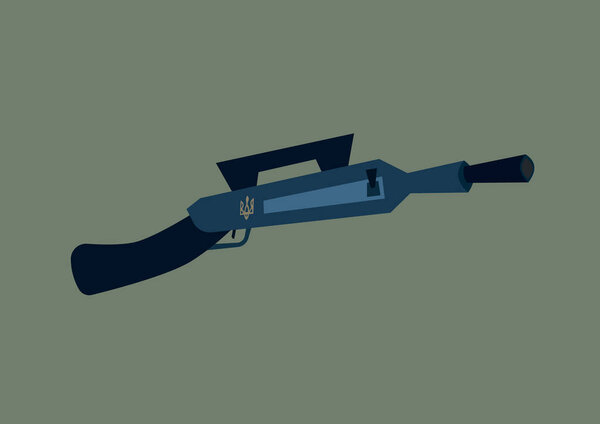 illustration of shotgun with Ukrainian trident symbol isolated on grey 