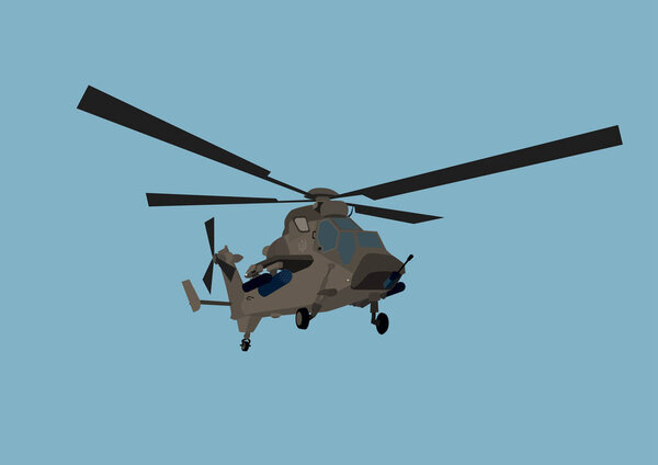 иллюстрация украинского военного вертолета в небе, изолированного на голубом 