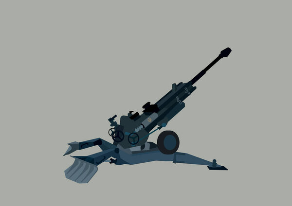 illustration of Ukrainian military M777 howitzer isolated on grey 