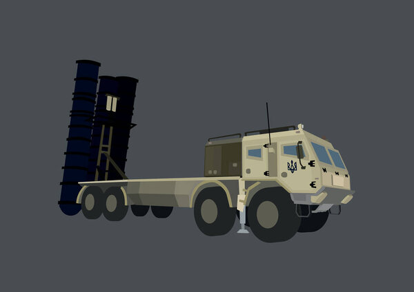 illustration of Ukrainian military surface-to-air missile system isolated on grey 
