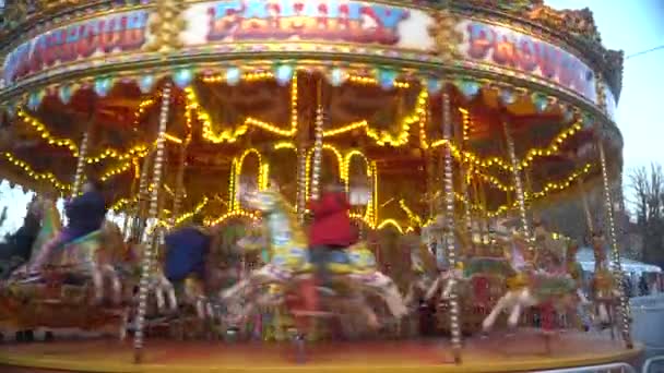 Kilkenny Ireland Beautiful Carousel Spinning Amusement Park High Quality Footage — Stock Video