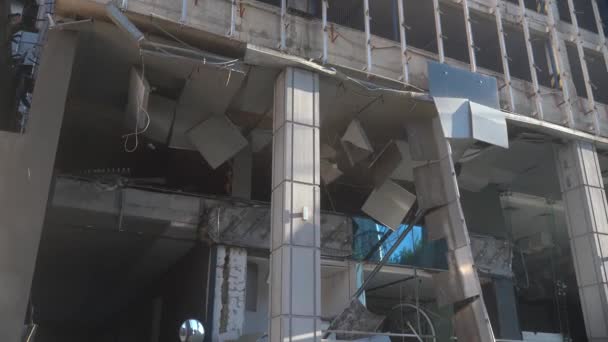 Conséquences Attaque Drones Russes Bâtiments Détruits Endommagés Centre Ville Kiev — Video