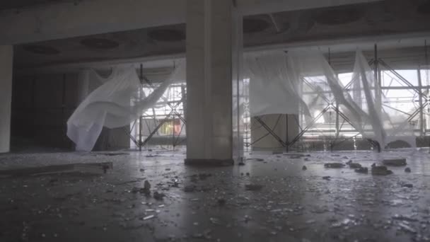 Ucrânia Borodyanka Casa Cultura Destruída Janelas Partidas Como Resultado Bombardeamentos — Vídeo de Stock