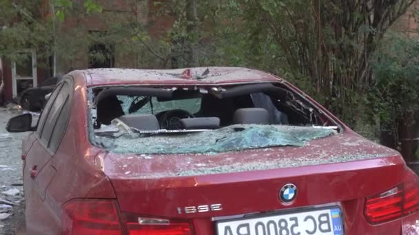Kiew Ukraine 2020 Ein Zerstörtes Auto Steht Nach Einem Russischen — Stockvideo