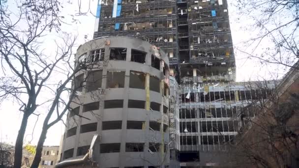 Centro Negocios 101 Tower Instalación Civil Después Ataque Aéreo Con — Vídeos de Stock