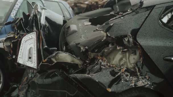 Bucha Ukraine Apr 2022 Dump Van Verbrande Burgerauto Gestolen Neergeschoten — Stockvideo