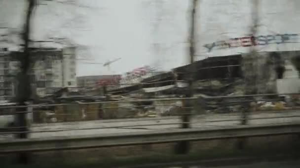Bucha Ukraine April 2022 Oorlog Oekraïne Winkelcentrum Vernietigd Door Russische — Stockvideo