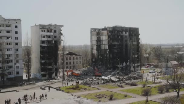 Bolig Bygninger Center Bombet Russiske Missiler Forfærdelige Optagelser Krigen Ukraine – Stock-video