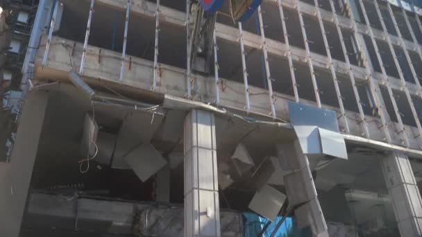 Consequences Russian Drone Attack Destroyed Damaged Buildings Kyiv Downtown — Stock Video