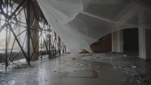 Ukraine Borodyanka Maison Culture Détruite Fenêtres Cassées Suite Des Bombardements — Video