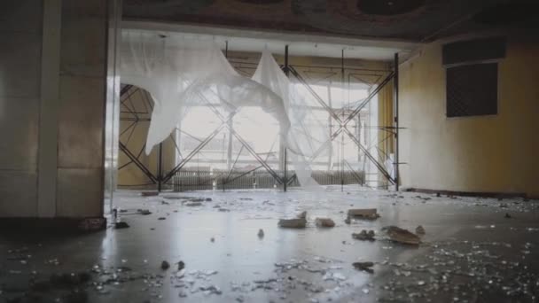 Ukrajna Borodjanka Tönkretette Kultúra Házát Bombatámadások Következtében Törött Ablakok Közelében — Stock videók