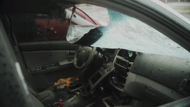 Sivil Araba Mezarlığı Füze Saldırısında Araba Tahrip Edildi Sivil Araç — Stok video