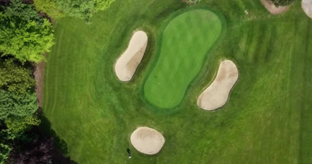 Havadan Golfçüler Deliğe Yaklaşıyor Golf Sahasındaki Delikten Yukarıya Doğru Dairesel — Stok video