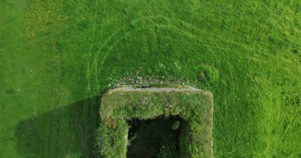 アングロノーマン城と緑の自然と青い空の荒廃の周りの歴史的な塔の円形のパノラマ グレナン城 高品質5K映像 — ストック動画