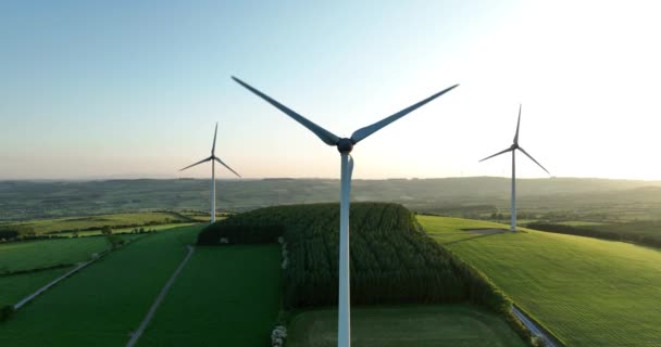 Aerial Wind Turbines Standing Sunset Aerial Photo Farm Wind Turbines — Stock Video