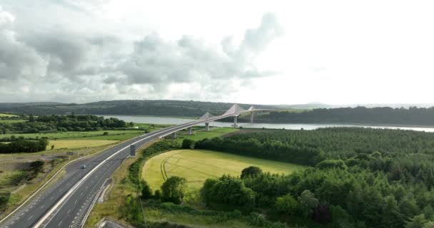 玫瑰菲茨杰拉德肯尼迪桥Irelands最长的桥 沃特福德郡漫长的公路和高架的过境点 高质量的5K镜头 — 图库视频影像