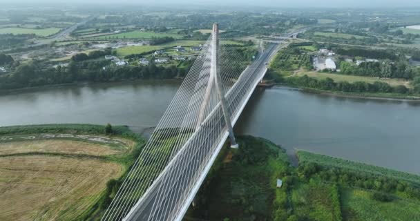 托马斯 弗朗西斯 迈格尔桥的空中景观 爱尔兰Tipperary县令人振奋的无人驾驶飞机飞行雾 爱尔兰Suir河上的斜拉桥 高质量的4K镜头 — 图库视频影像