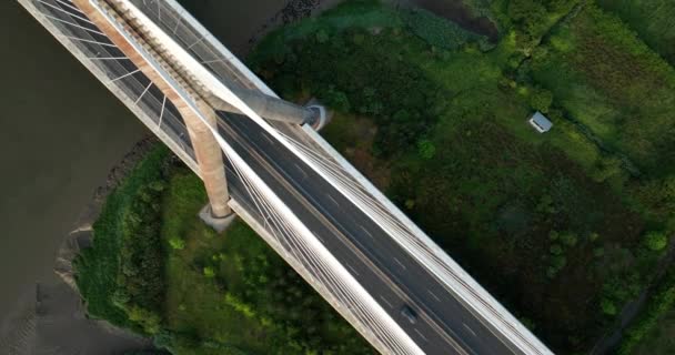 Zawrotna Rozpiętość Nad Mostem Samochód Przejeżdża Przez Most Most Thomasa — Wideo stockowe