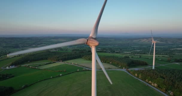 Aerial Wind Turbines Standing Sunset Aerial Photo Farm Wind Turbines — Stock Video