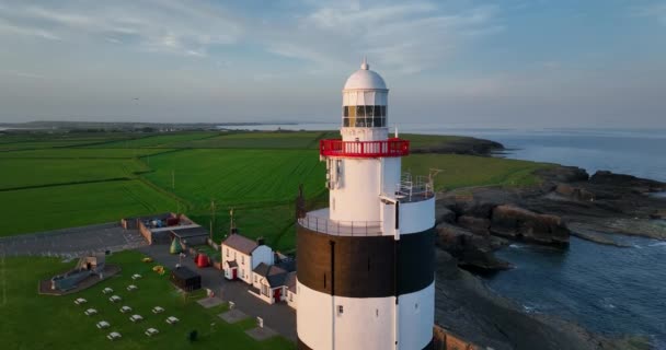Letecký Hook Lighthouse Nachází Hook Head Vrcholu Poloostrova Hook Hrabství — Stock video