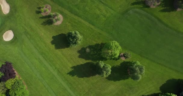 Lövöldözés Közben Egy Drón Elrepül Egy Golfütő Felett Gyönyörű Golfpálya — Stock videók