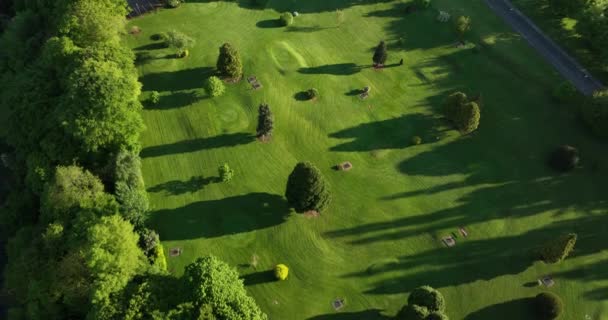 Prachtig Onderhouden Bomen Staan Een Weelderige Groene Golfbaan Het Platteland — Stockvideo