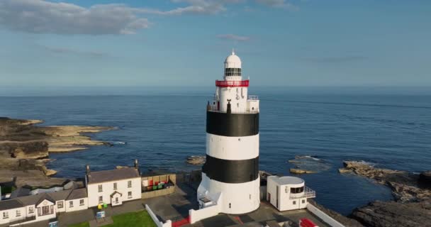 Aerial Lighthouse Situated Hook Head Tip Hook Peninsula County Wexford — Stock Video