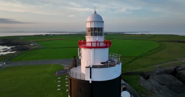 Aerial Circular Panorama Lighthouse Situated Hook Head Tip Hook Peninsula — Stock Video