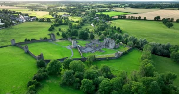 Aerial Circular View Augustine Priory Kells Situated Banks River Kings — Stock Video