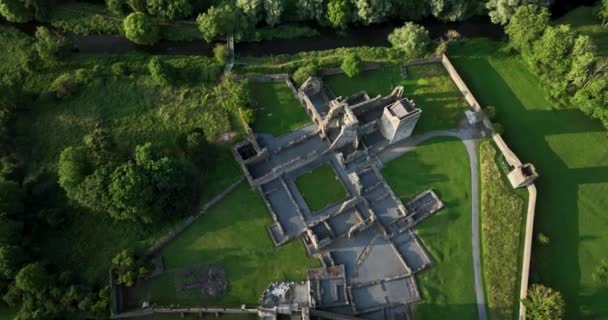 Luchtfoto Kells Augustinian Priorij Gelegen Aan Oever Van Kings Rivier — Stockvideo