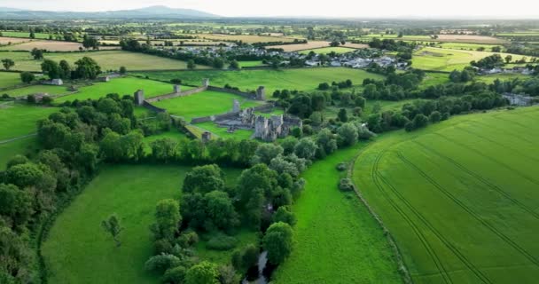 Aerial Extensive Priory Remains Fortified Enclosure Six Towers Gateway Priory — Stock Video